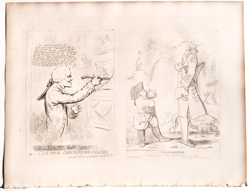 James Gillray originals of Bombardinian Conferring Upon State Affairs with One in Office

A Peep into the Shakespeare Gallery